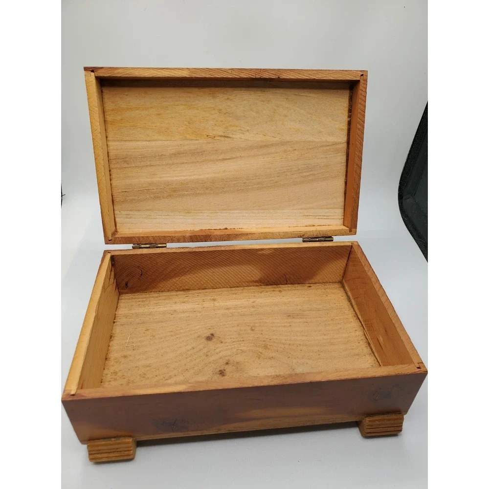 Vintage Wooden Jewelry Trinket Box Hinged Overlay 9 x 5 Inches Footed Holland